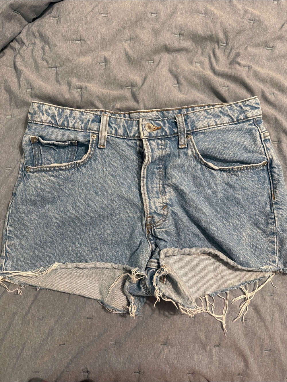 H&M Light Wash Frayed Denim Cutoff Shorts